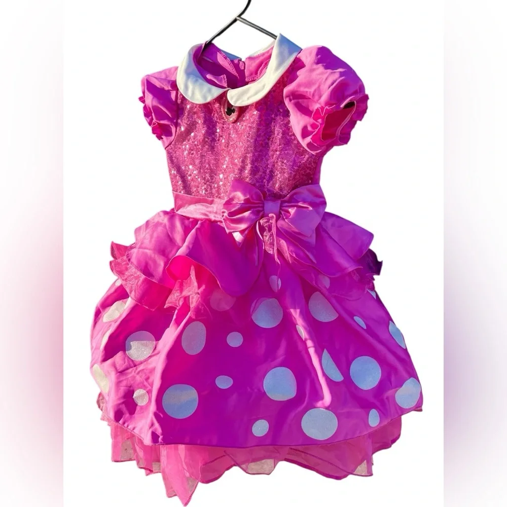 Hostess Pick ☄️ Glittery Pink Polka Dot Kids Disney Minnie Mouse Costume